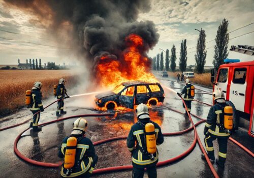 Pompierii IGSU au intervenit la lichidarea flăcărilor care au cuprins un automobil în raionul Ungheni