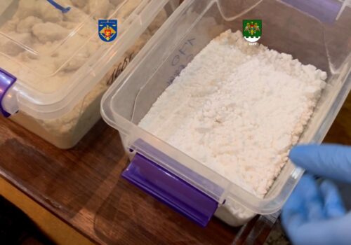 VIDEO// Doi suspecți reținuți în flagrant cu un sac de droguri în valoare de 7,5 milioane de lei