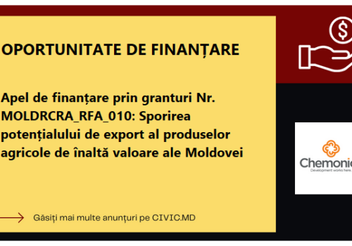 Apel de finanțare: Sprijin pentru sporirea potențialului de export al produselor agricole de înaltă valoare din Moldova