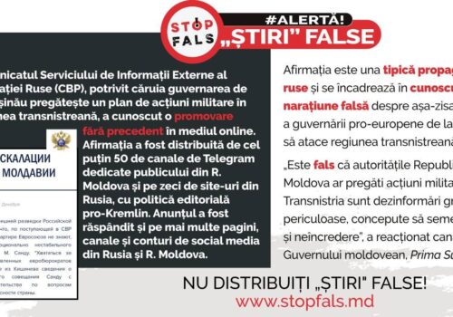 PROPAGANDĂ RUSĂ: ACUZAȚII FALSE DESPRE PLANURI MILITARE ALE CHIȘINĂULUI ÎN TRANSNISTRIA